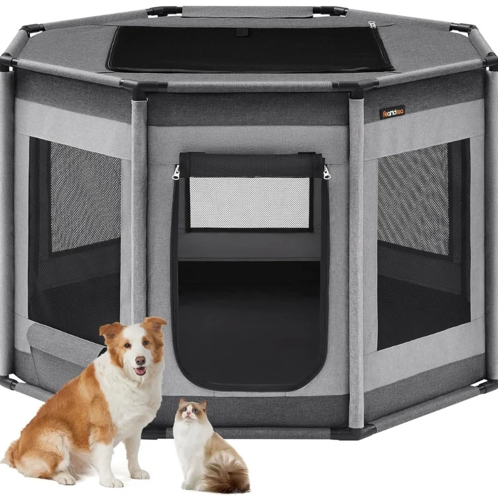 Feandrea Dog Playpen Oxford Fabric Dog Fence, Octagon Dog Crate, XL, 44.1 x 44.1